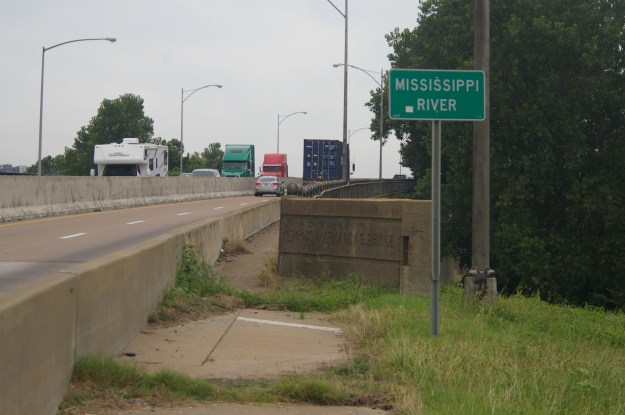 West end of bridge on the Arkansas side